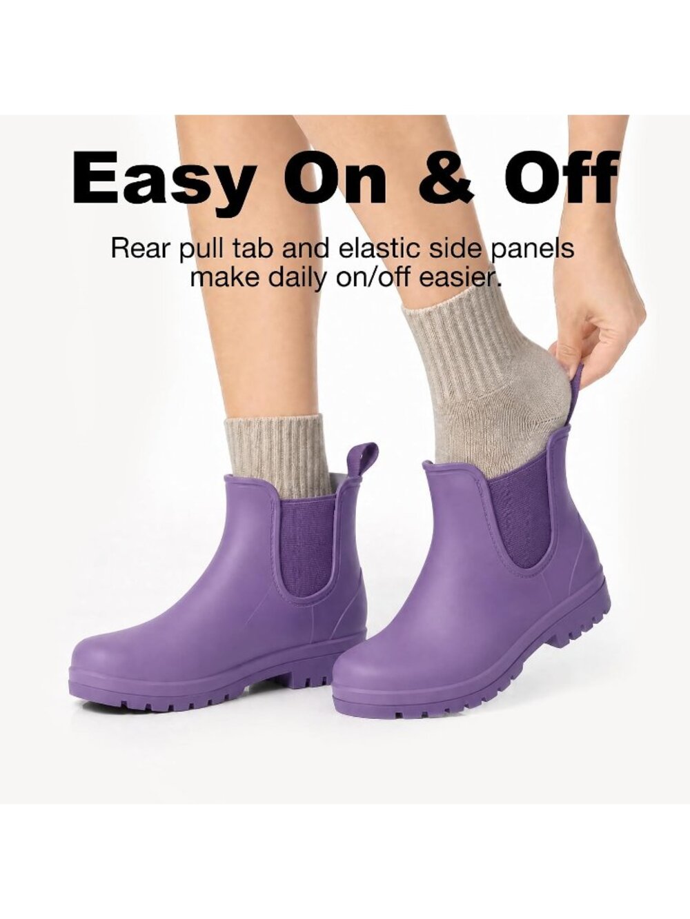Women's Violet Waterproof Chelsea Non-Slip Matte Rubber Lightweight Rain Boots - Picture 5 of 6